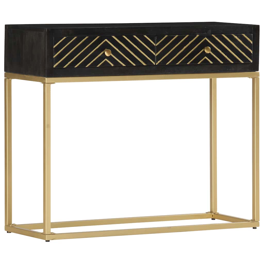 Console Table Black and Gold 90x30x75 cm Solid Mango Wood