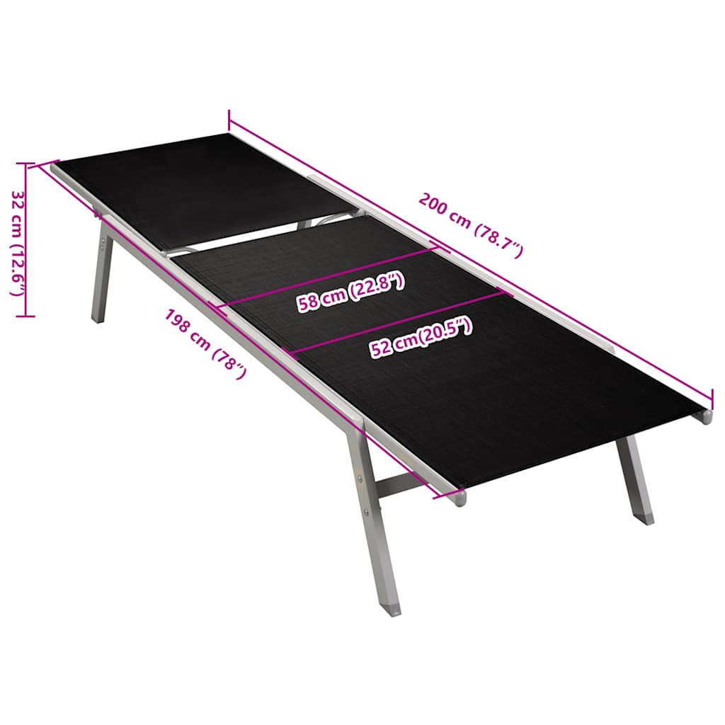 Sun Lounger | Black and Silver | Steel and Textilene | Standard