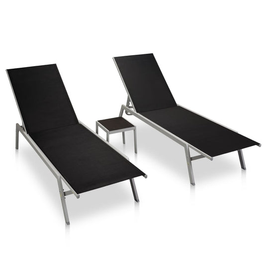 Sun Lounger | Black | Steel, Textilene, Glass | Large