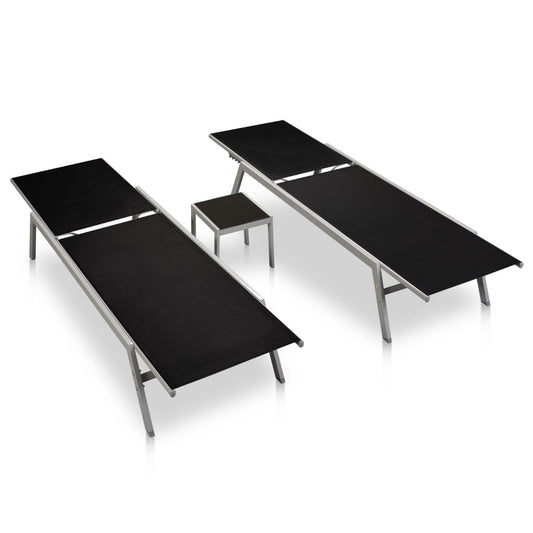 Sun Lounger | Black | Steel, Textilene, Glass | Large