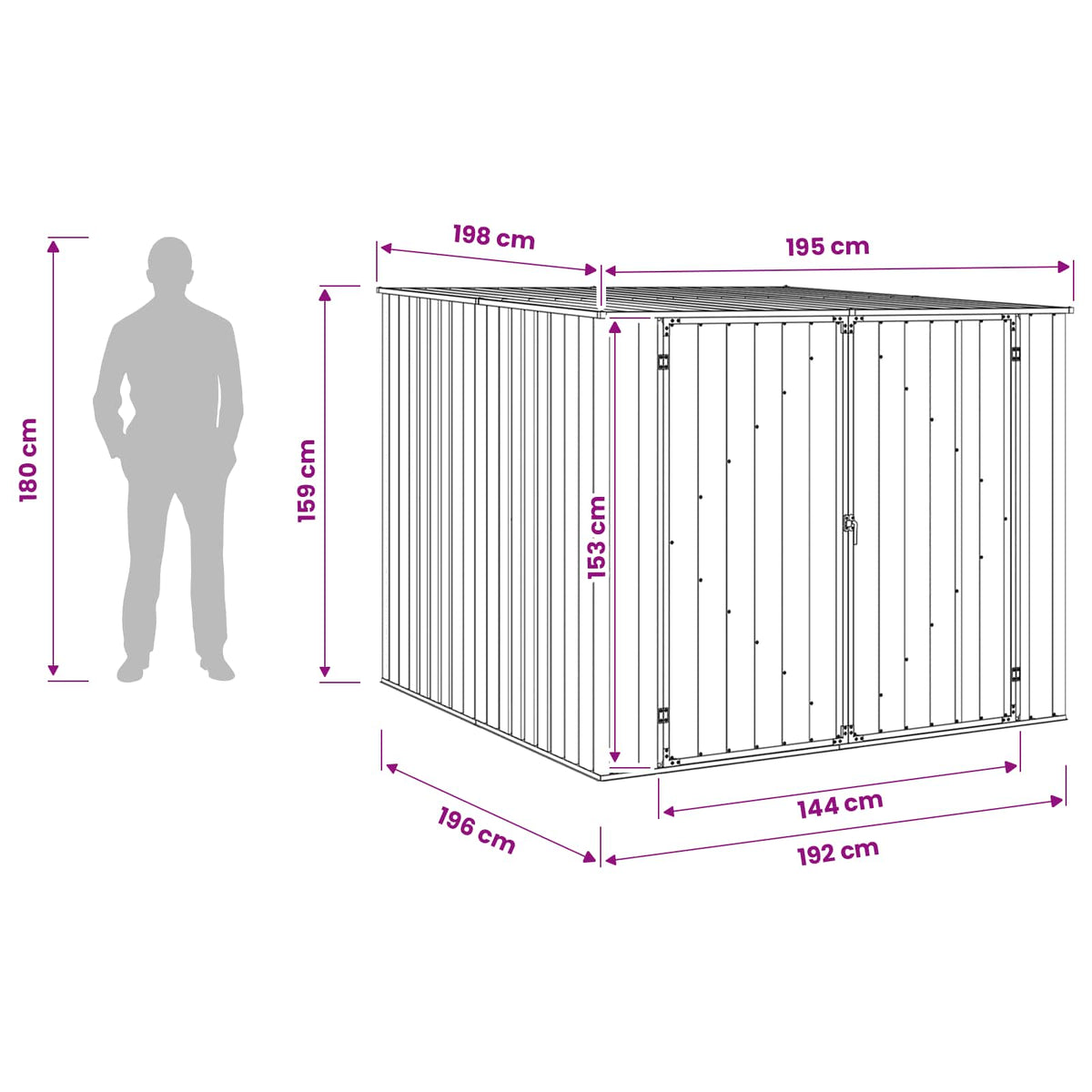 Garden Shed Grey 195x198x159 cm Galvanised Steel