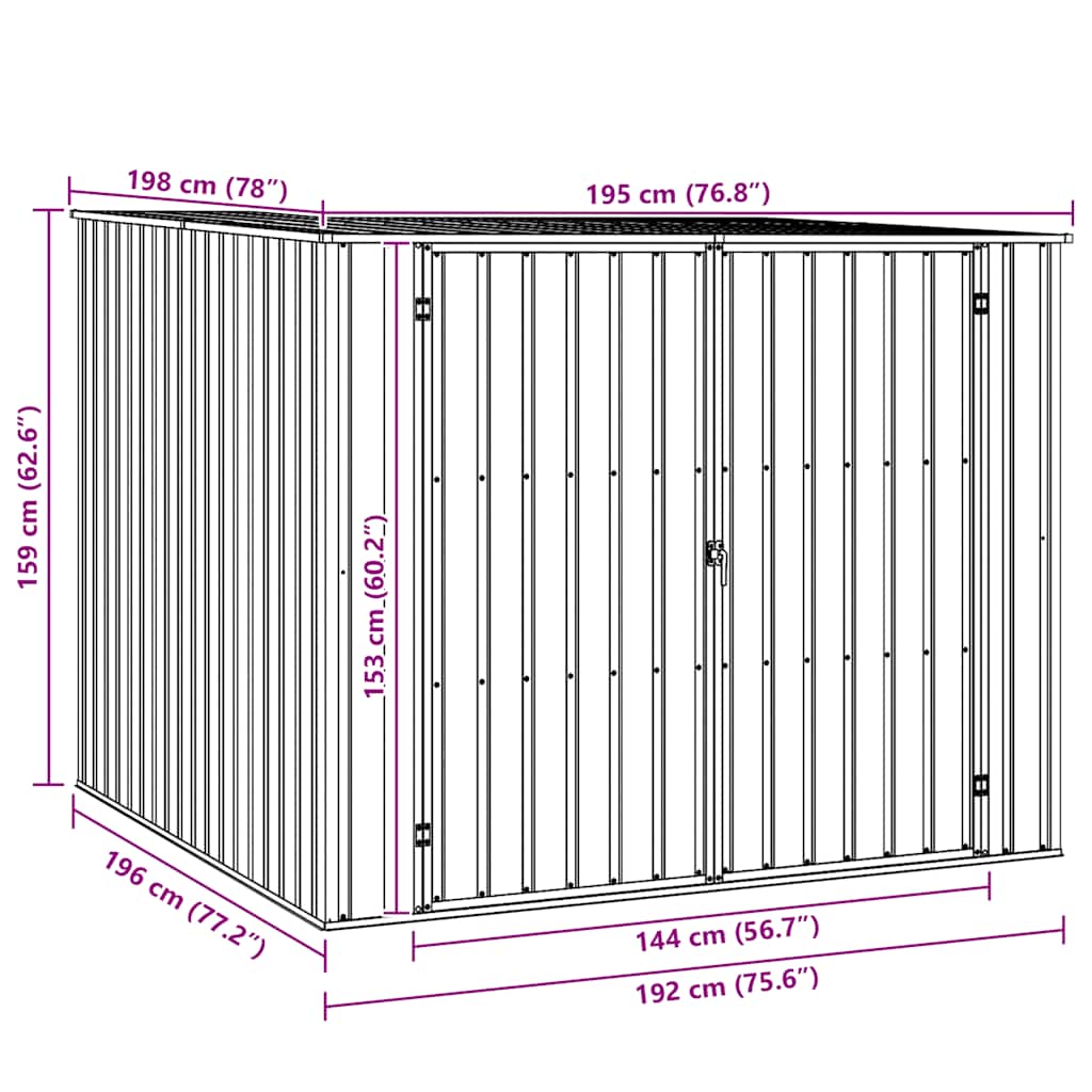 Garden Shed Anthracite 195x198x159 cm Galvanised Steel