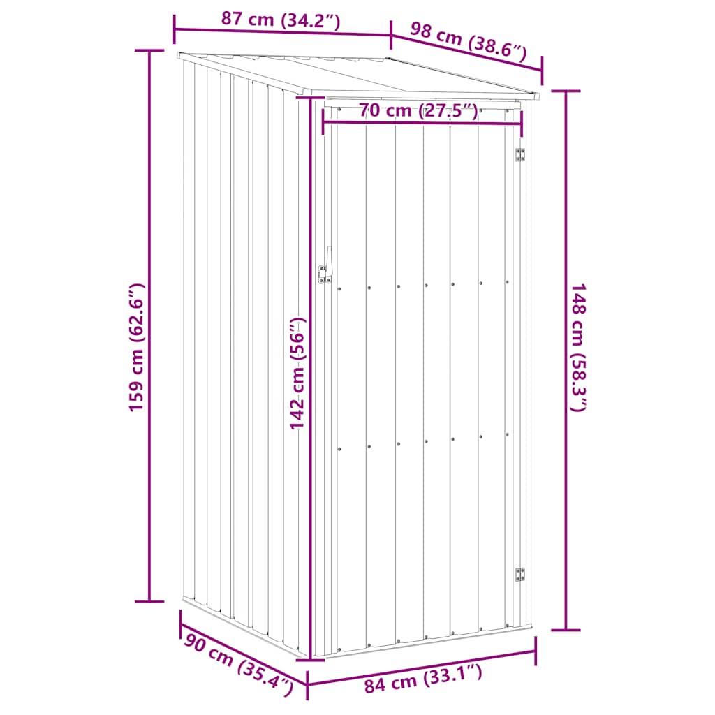 Garden Shed Grey 87x98x159 cm Galvanised Steel