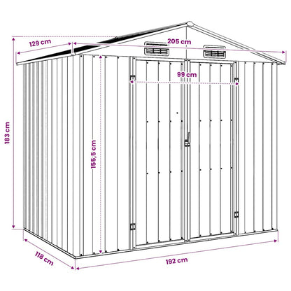 Garden Shed Anthracite 205x129x183 cm Galvanised Steel