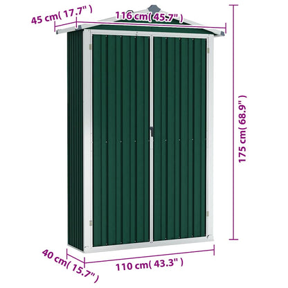 Garden Shed Green 116x45x175 cm Galvanised Steel