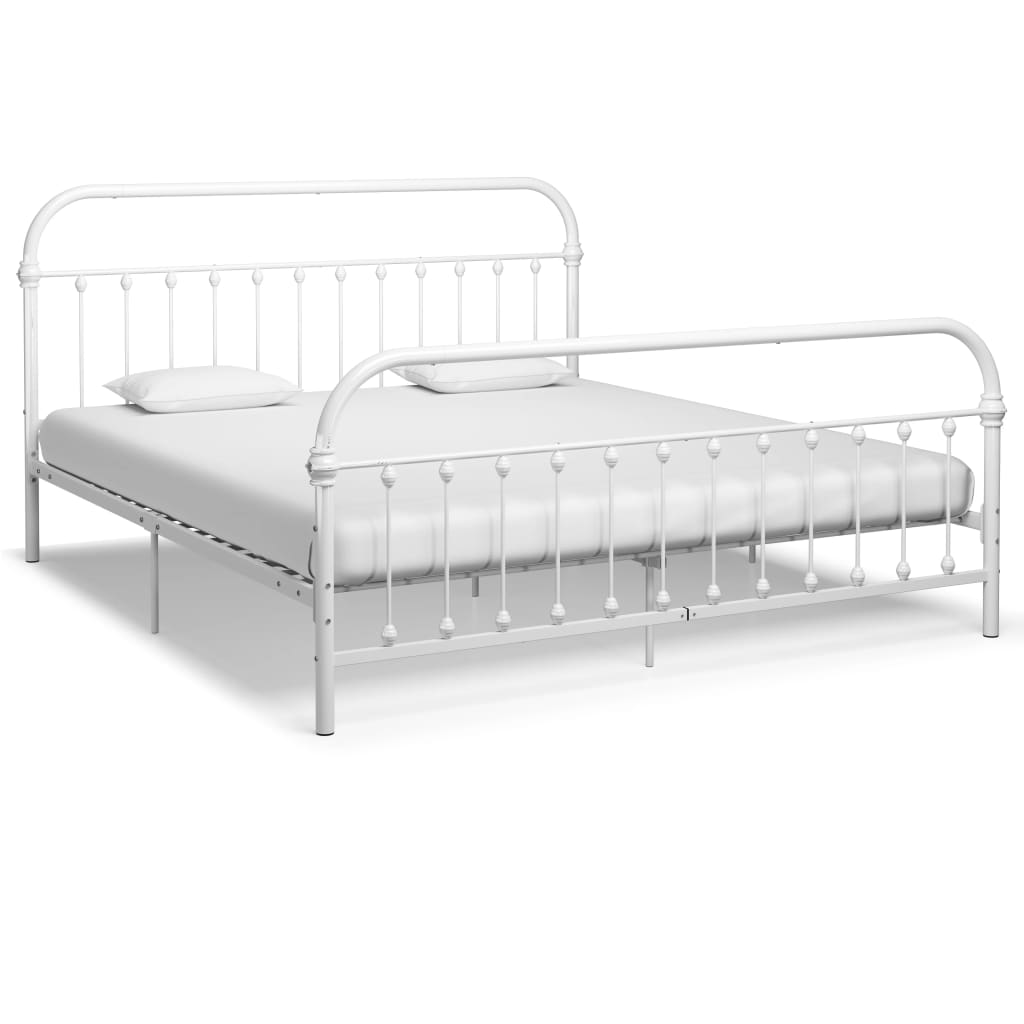 Bed Frame without Mattress with Headboard White 180x200 cm Super King Metal