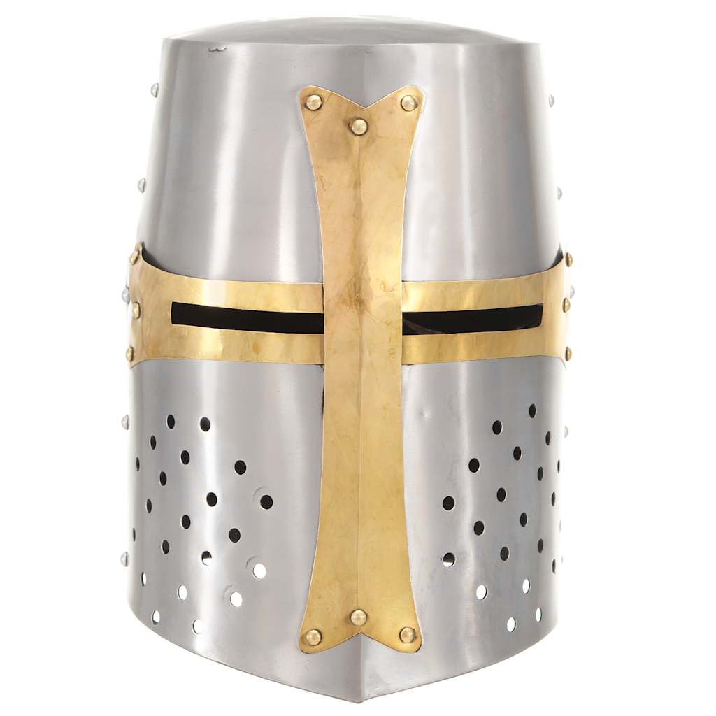 Medieval Crusader Knight Helmet Replica LARP Silver Steel
