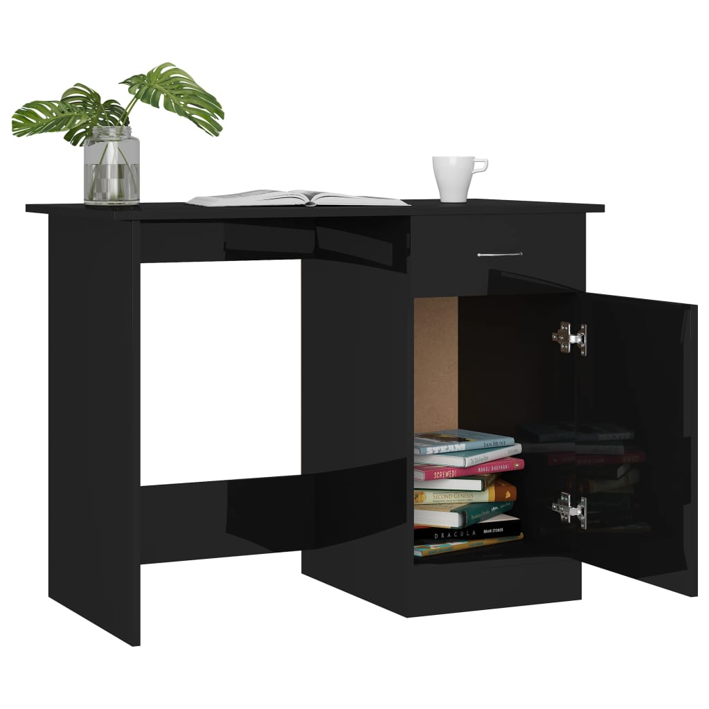 Desk High Gloss Black 100x50x76 cm Engineered Wood