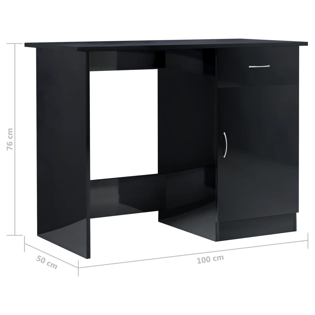Desk High Gloss Black 100x50x76 cm Engineered Wood