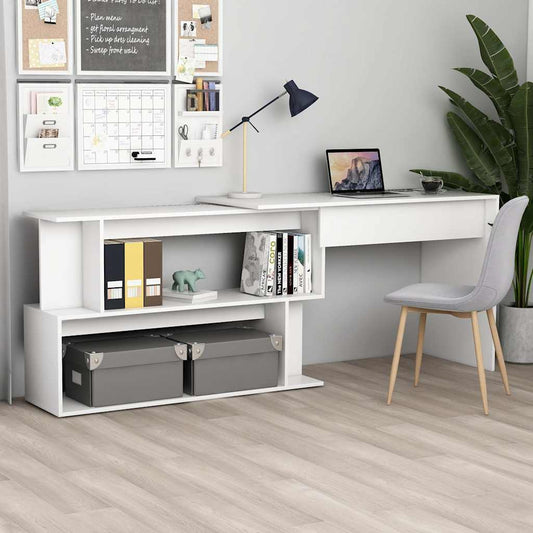 801098 vidaXL Corner Desk White 200x50x76 cm Engineered Wood