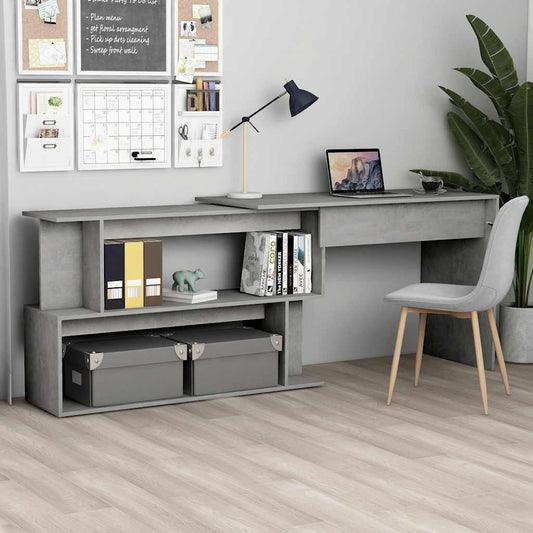 801102 vidaXL Corner Desk Concrete Grey 200x50x76 cm Engineered Wood