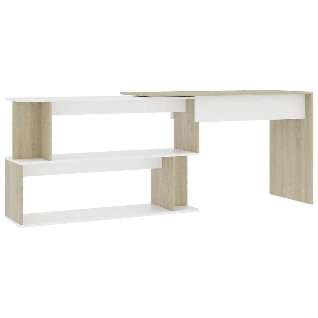 Corner Desk White and Sonoma Oak 200x50x76 cm Engineered Wood