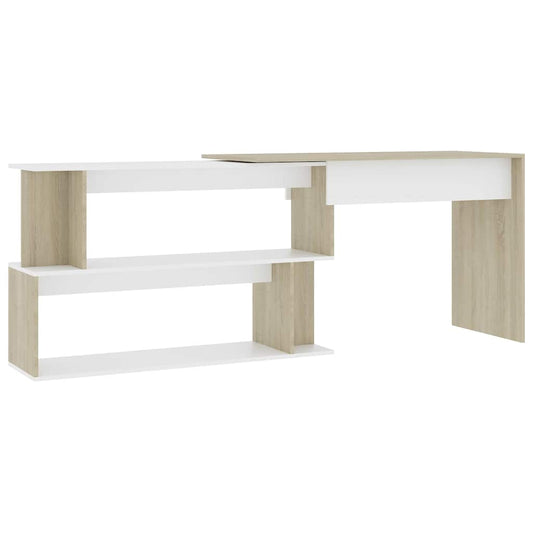 801103 vidaXL Corner Desk White and Sonoma Oak 200x50x76 cm Engineered Wood