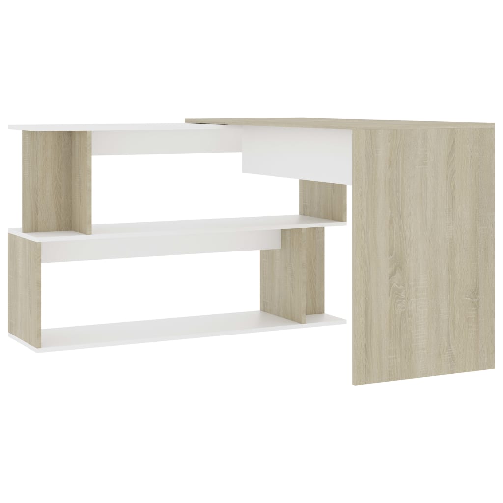 Corner Desk White and Sonoma Oak 200x50x76 cm Engineered Wood