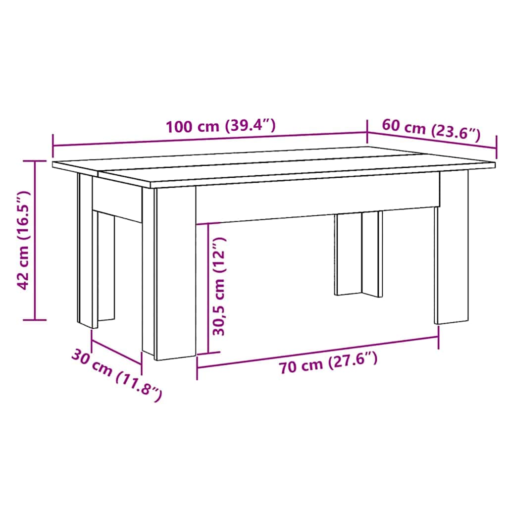 801183 vidaXL Coffee Table Concrete Grey 100x60x42 cm Engineered Wood