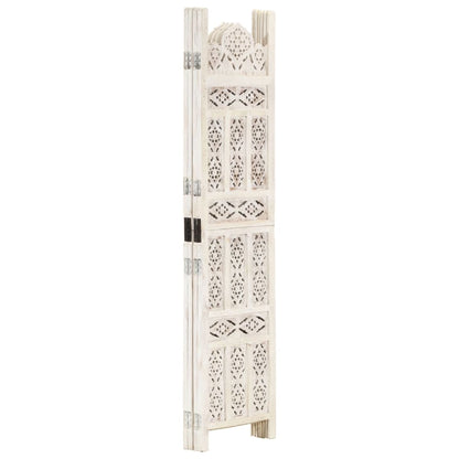 Hand carved 4-Panel Room Divider White 160x165 cm Solid Mango Wood