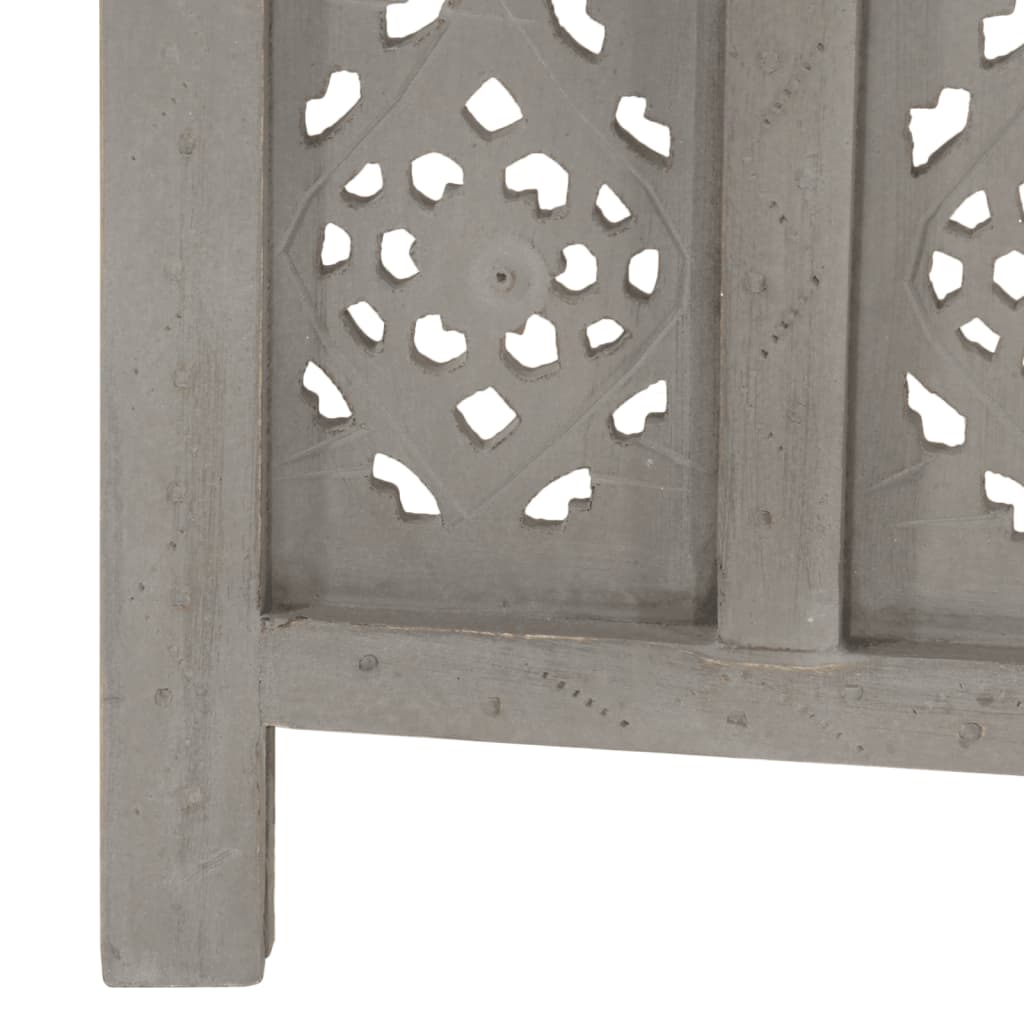 Hand carved 5-Panel Room Divider Grey 200x165 cm Solid Mango Wood