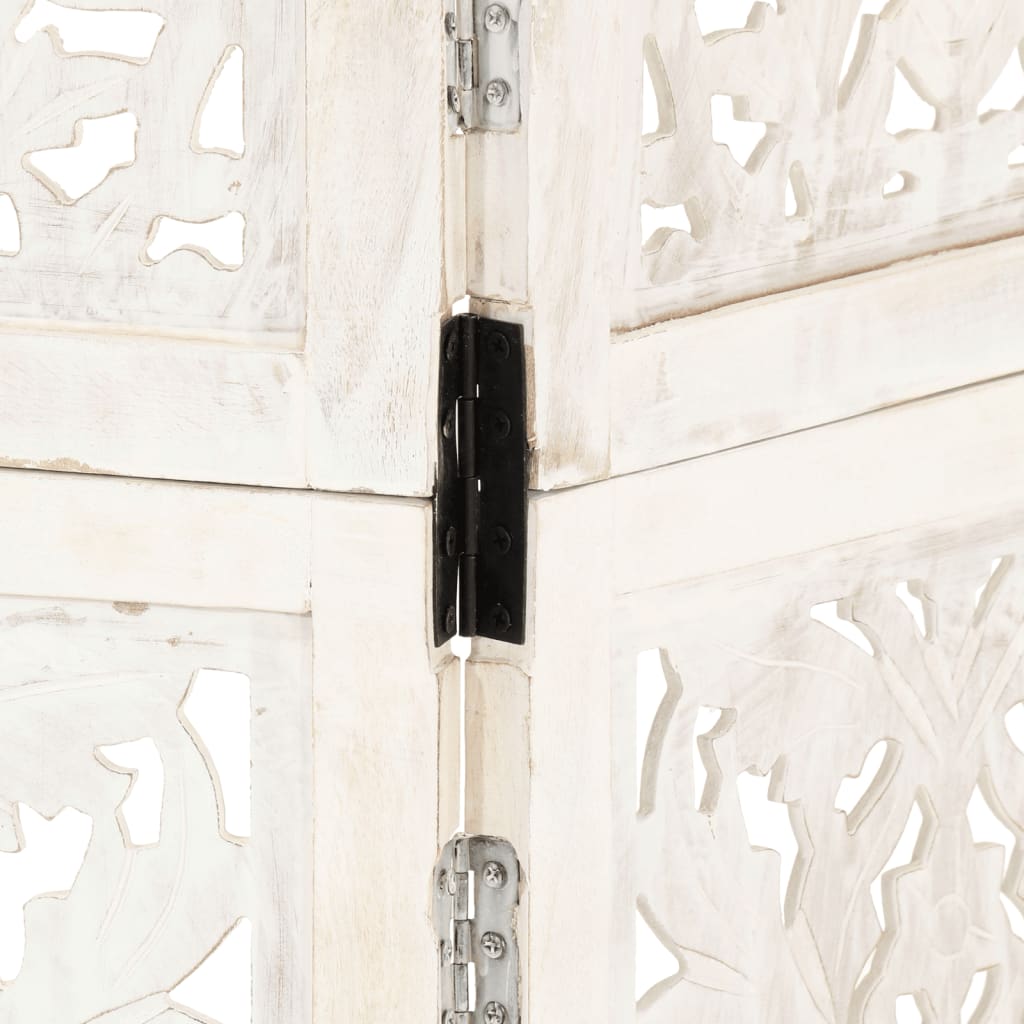 Hand carved 3-Panel Room Divider White 120x165 cm Solid Mango Wood