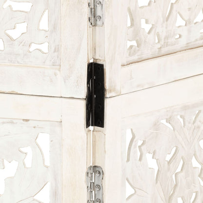 Hand carved 3-Panel Room Divider White 120x165 cm Solid Mango Wood