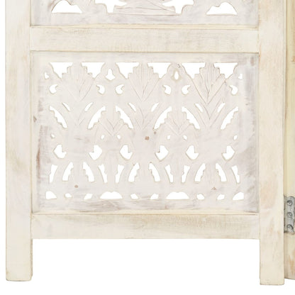 Hand carved 3-Panel Room Divider White 120x165 cm Solid Mango Wood