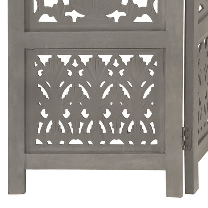 Hand Carved 5-Panel Room Divider Grey 200x165 cm Solid Mango Wood