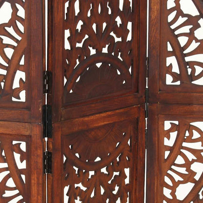 Hand carved 3-Panel Room Divider Brown 120x165 cm Solid Mango Wood