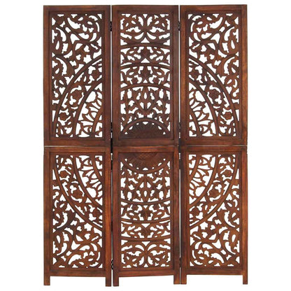 Hand carved 3-Panel Room Divider Brown 120x165 cm Solid Mango Wood