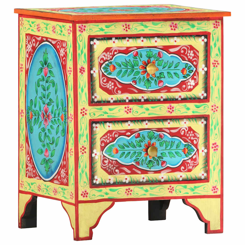286158 vidaXL Hand Painted Bedside Cabinet 40x30x50 cm Solid Mango Wood