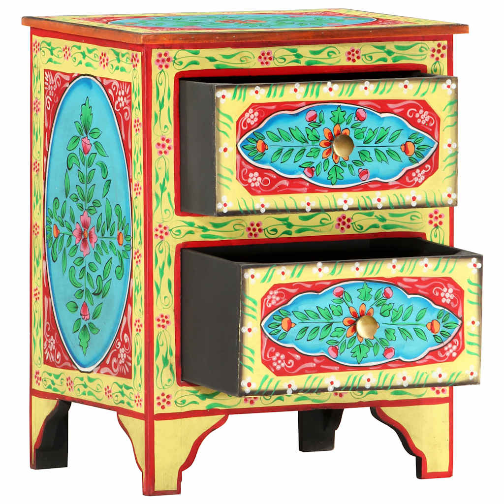 286158 vidaXL Hand Painted Bedside Cabinet 40x30x50 cm Solid Mango Wood