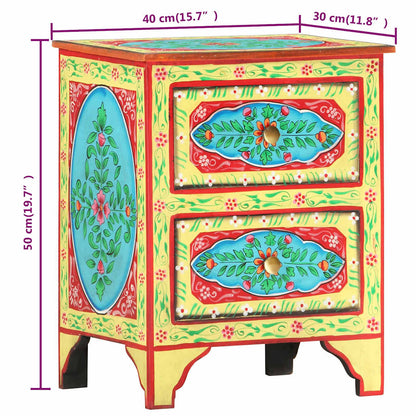286158 vidaXL Hand Painted Bedside Cabinet 40x30x50 cm Solid Mango Wood