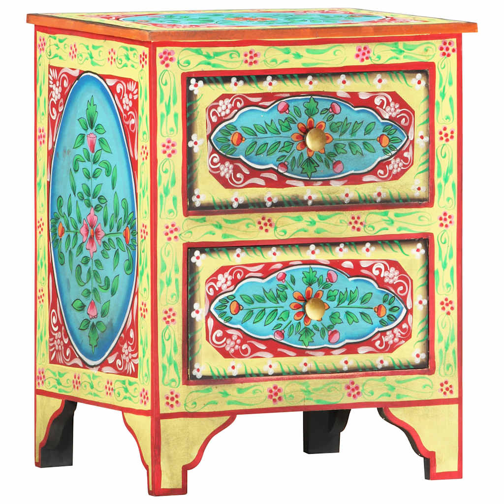 286158 vidaXL Hand Painted Bedside Cabinet 40x30x50 cm Solid Mango Wood