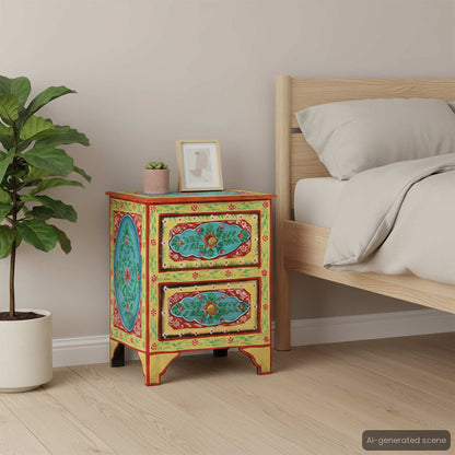286158 vidaXL Hand Painted Bedside Cabinet 40x30x50 cm Solid Mango Wood