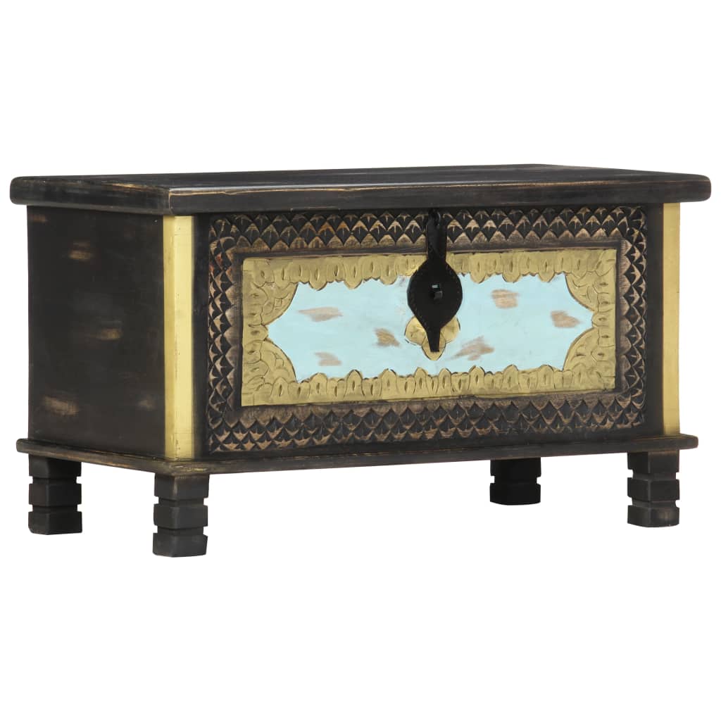 Storage Chest | Black, Gold, Blue | Solid Mango Wood, Metal