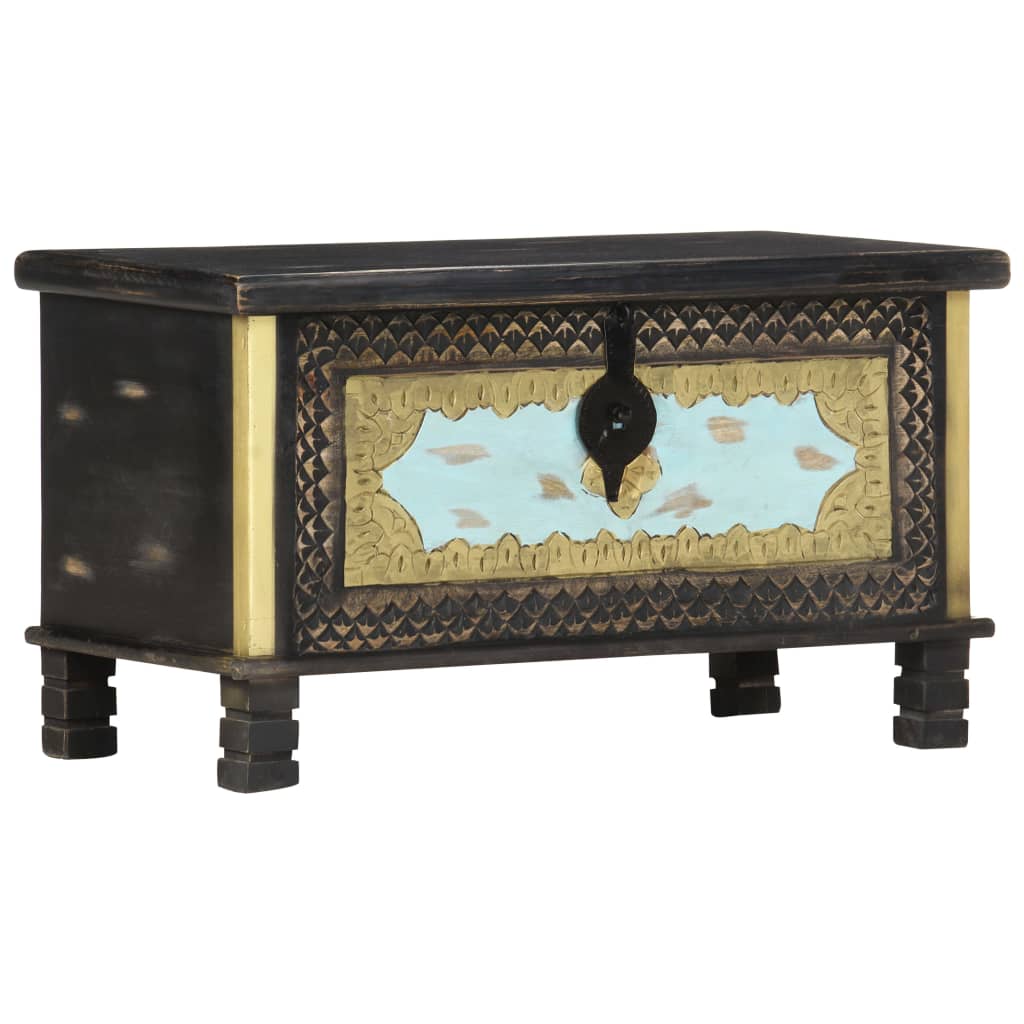 Storage Chest | Black, Gold, Blue | Solid Mango Wood, Metal
