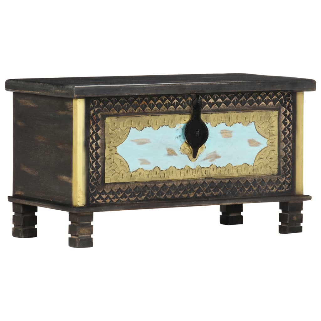 Storage Chest | Black, Gold, Blue | Solid Mango Wood, Metal