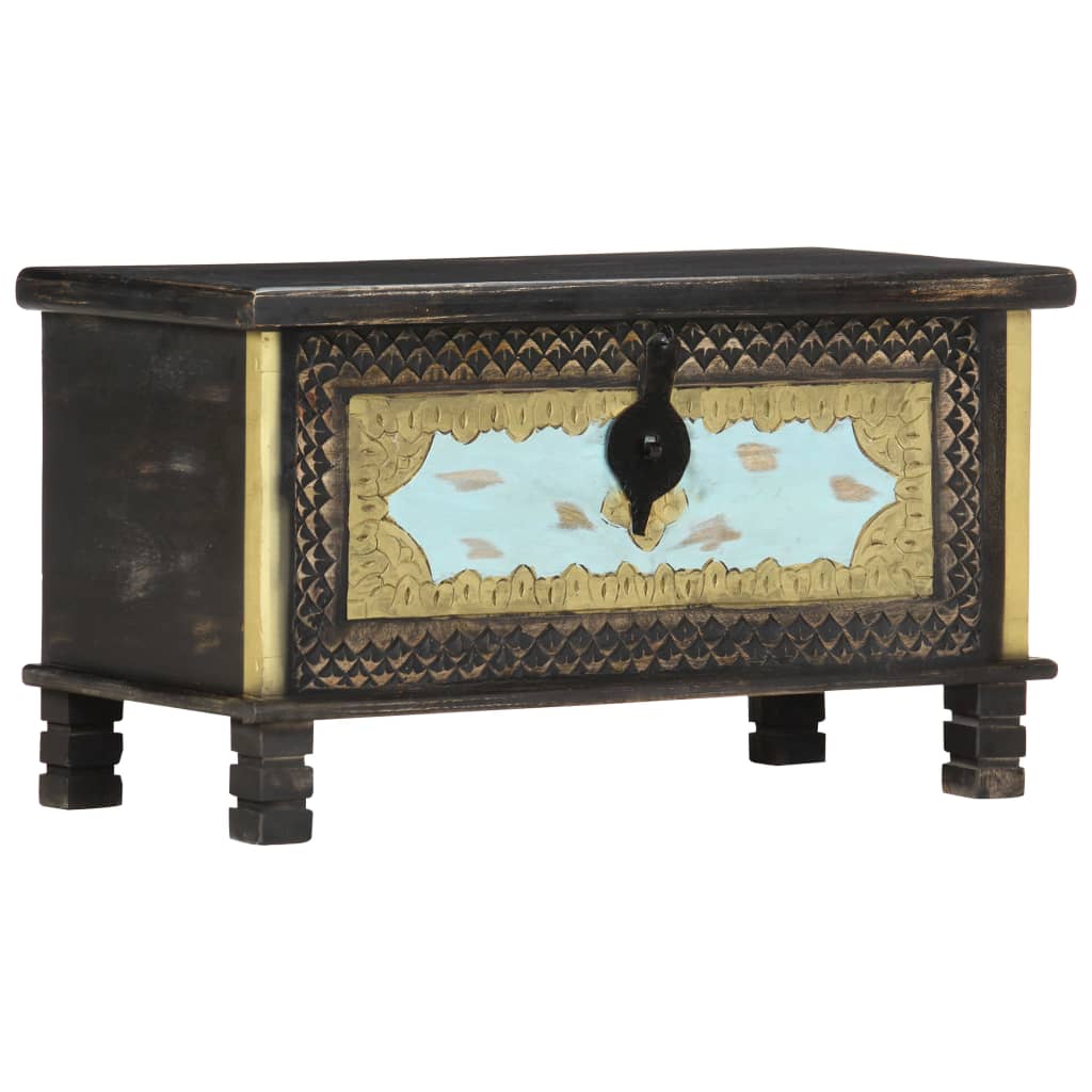 Storage Chest | Black, Gold, Blue | Solid Mango Wood, Metal