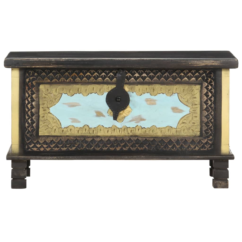 Storage Chest | Black, Gold, Blue | Solid Mango Wood, Metal