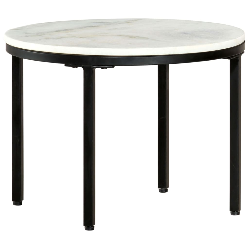 Coffee Table White and Black Ø50 cm Real Solid Marble