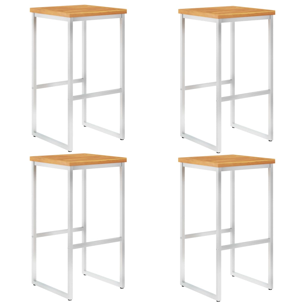 Bar Chairs 4 pcs Solid Acacia Wood and Stainless Steel