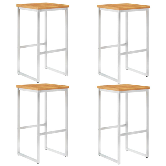 Outdoor Bar Stool | Set of 4 | Teak look | Solid Acacia Wood | Durable