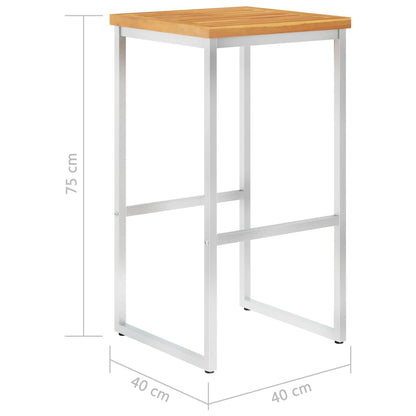 Bar Chairs 4 pcs Solid Acacia Wood and Stainless Steel