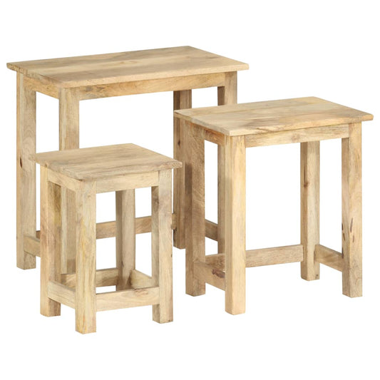 Side Table | Set of 3 | Brown | Solid Mango Wood | Small to Medium