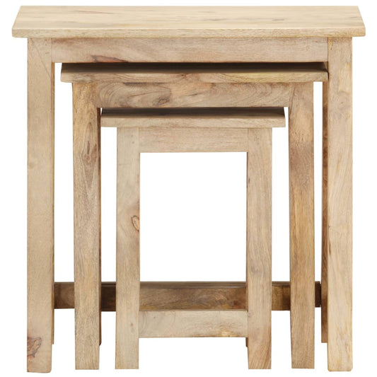 Side Table | Set of 3 | Brown | Solid Mango Wood | Small to Medium