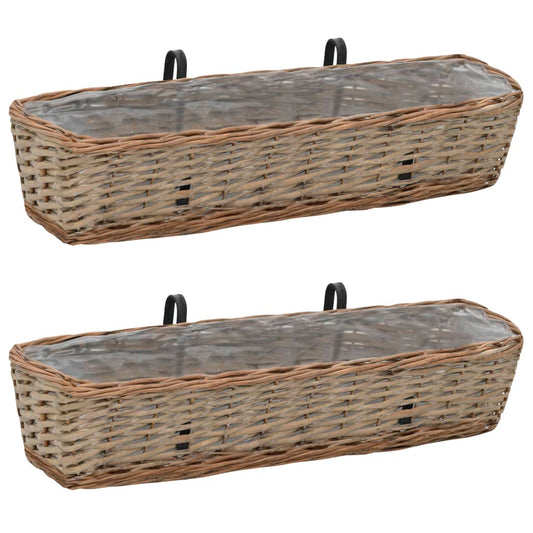 Balcony Planter | Set of 2 | Brown | Wicker with PE lining | 80 cm long