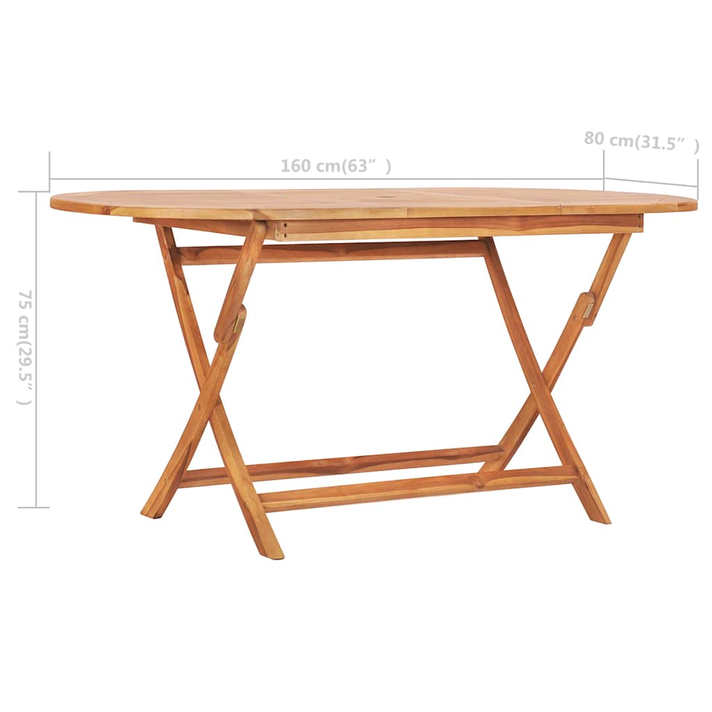48998 vidaXL Folding Garden Table 160x80x75 cm Solid Teak Wood