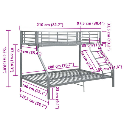Bunk Bed | Grey | Powder-Coated Steel | Twin and Full |  Durable