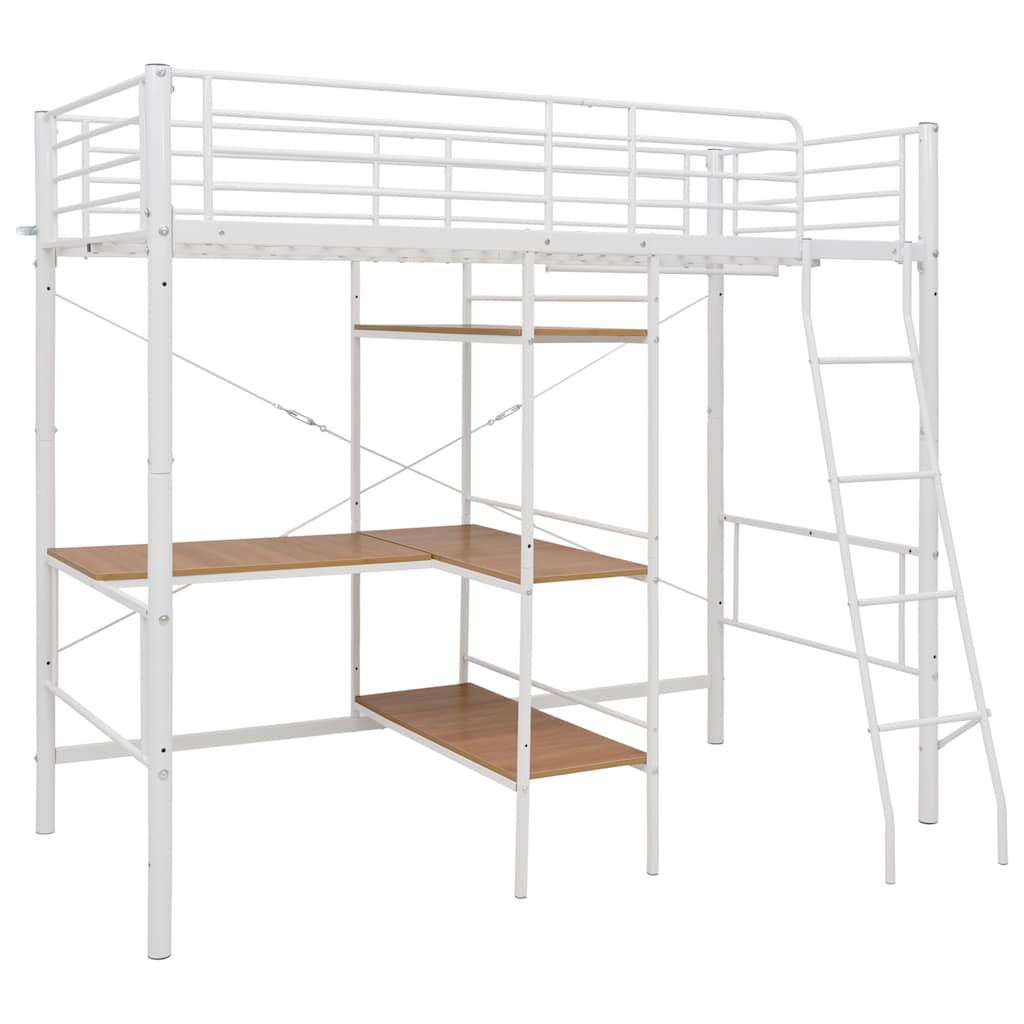 Bunk Bed | White and Brown | Powder-Coated Metal | Twin | Durable