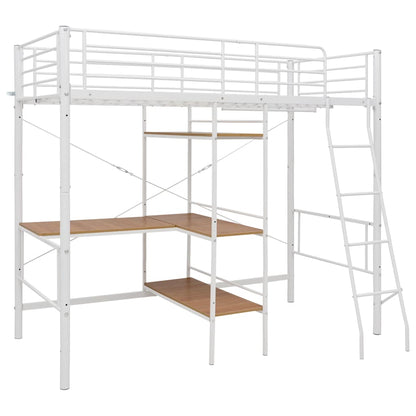 Bunk Bed | White and Brown | Powder-Coated Metal | Twin | Durable