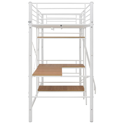 Bunk Bed | White and Brown | Powder-Coated Metal | Twin | Durable
