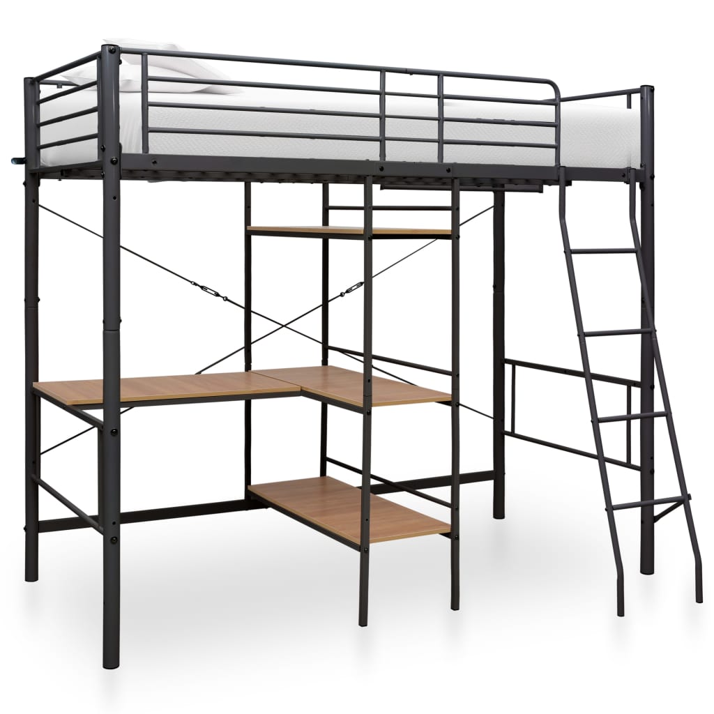 Bunk Bed with Table without Mattress Grey Metal 90x200 cm